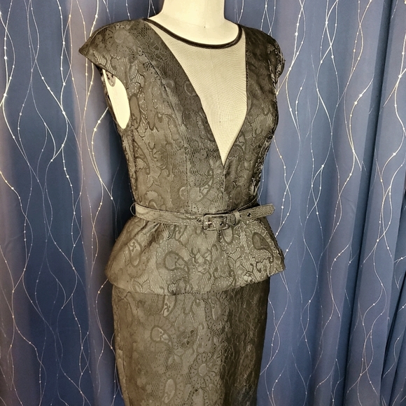 Eva Franco Black Lace Peplum Sheath Dress - Picture 4 of 5